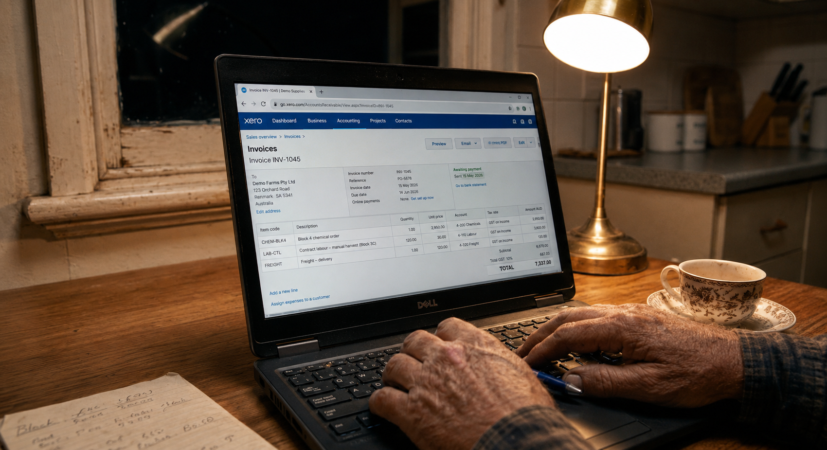 Accounting software open on a laptop screen